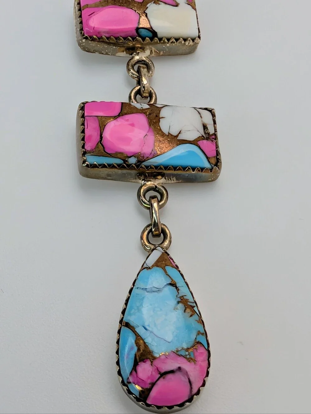 Cotton Candy Turquoise Lariat S925 Sterling Silver Gemstone Statement Necklace
